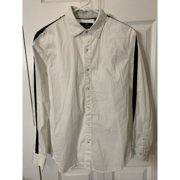 Michael Brandon Button Up Shirt Men Sz S White‎ Black Long Sleeve Stretch Casual - Picture 1 of 8